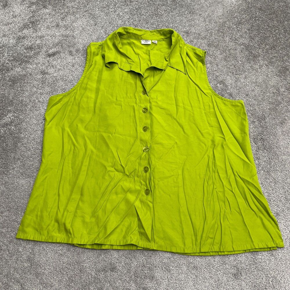 Cato Sleeveless Button Down Shirt Womens 22/24W Apple Green Rayon Casual Blouse